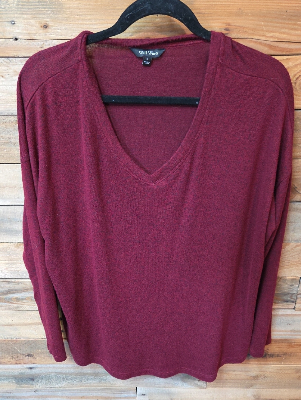 Well Worn V-Neck Long Sleeve Top - Wine